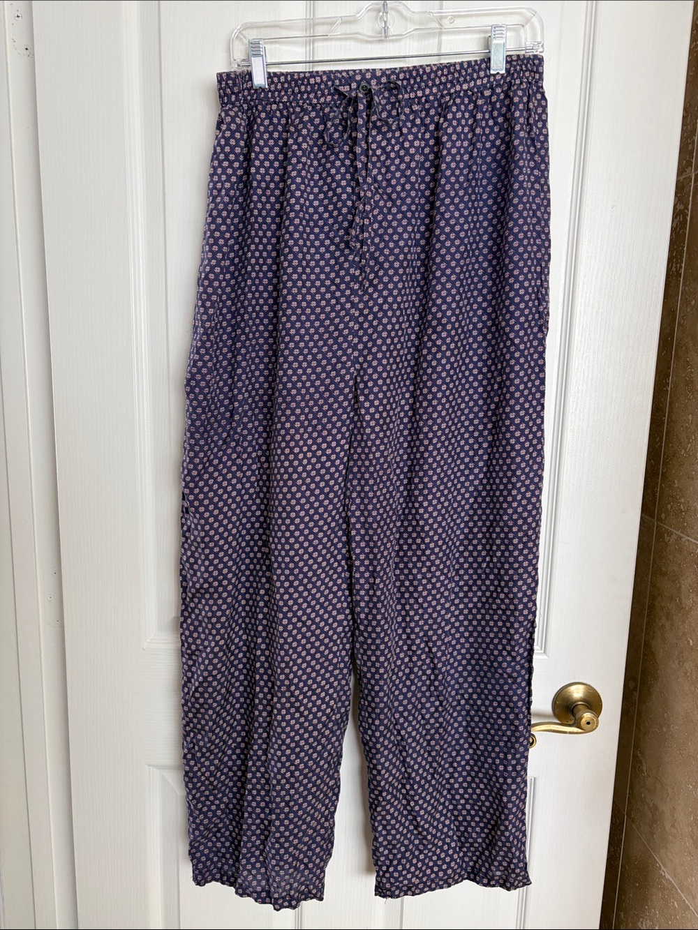 Cezar - Mens Navy Printed Drawstring Silk Pajama bottom.